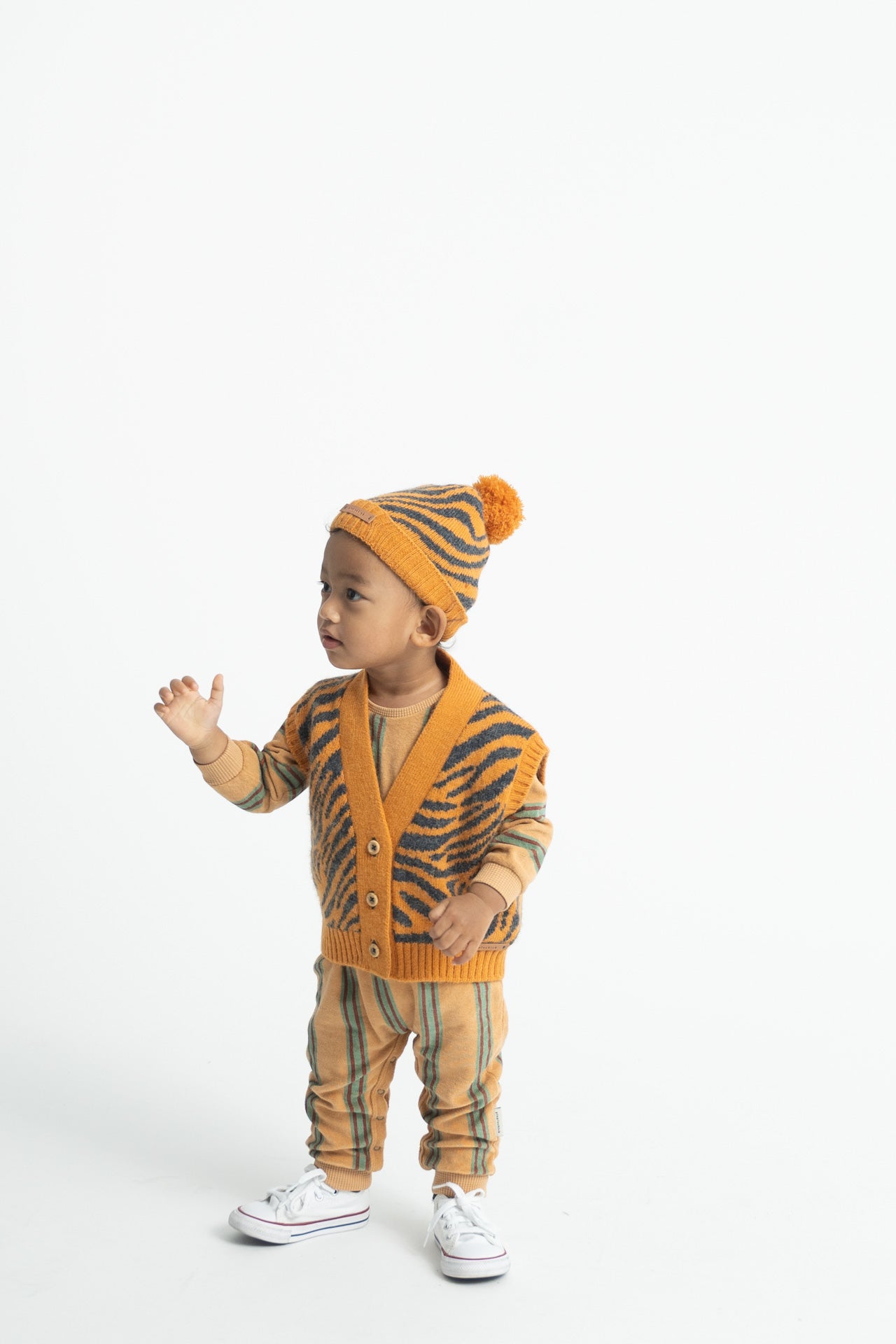 Baby Long Sleeve Babygrow Sand with Double Stripes