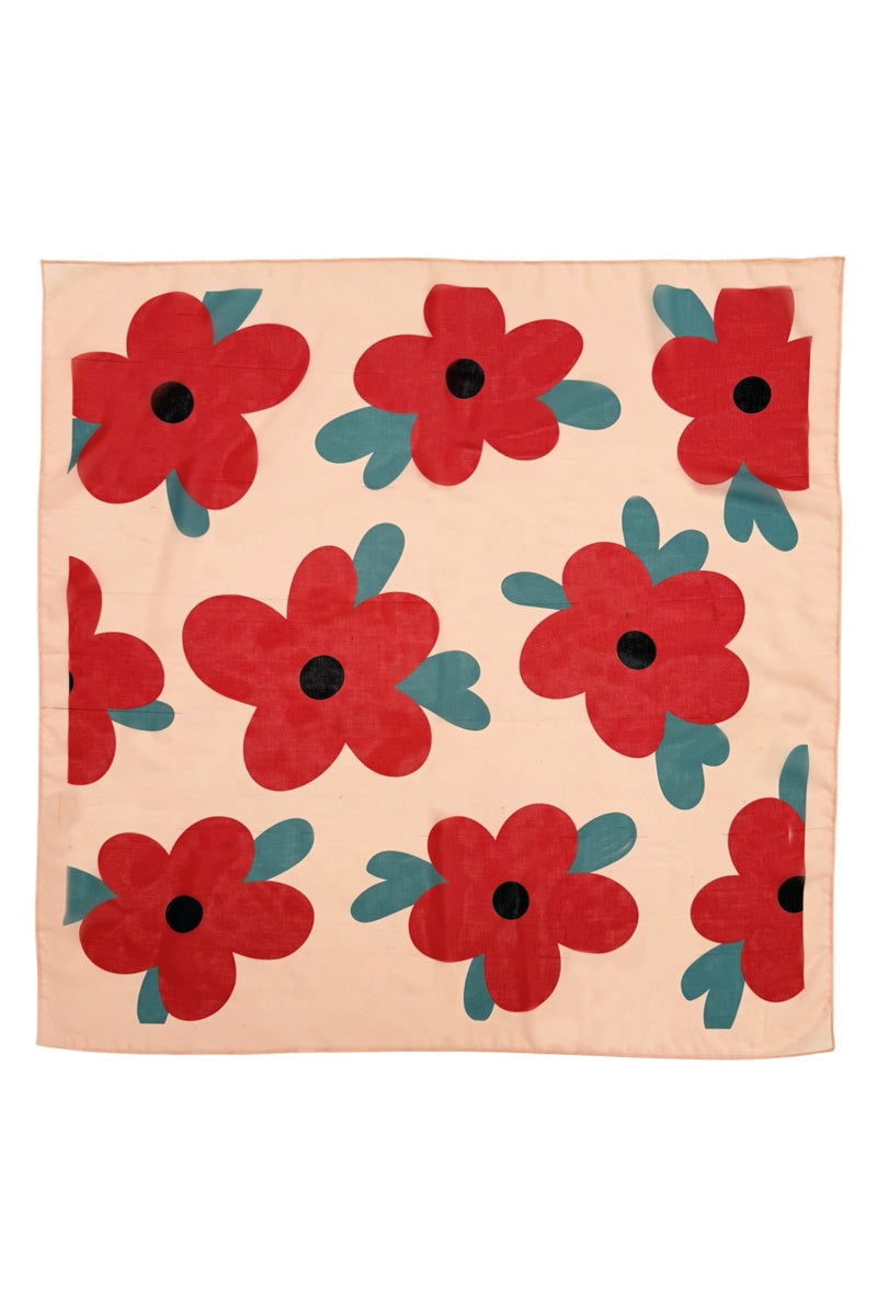 Chiffon Bandana Light Pink with Big Flowers