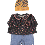 Baby Peter Pan Collar Blouse Black with Flowers