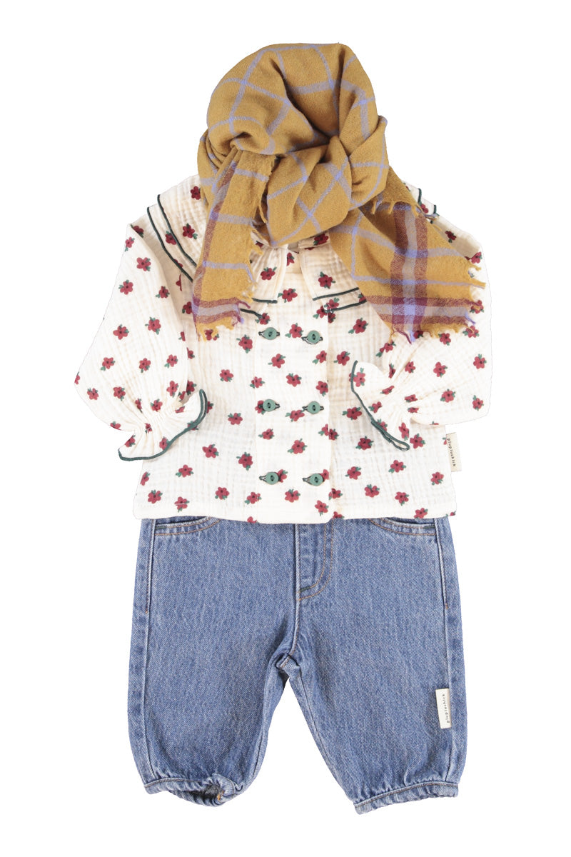 Baby Blouse with Double Collar Ecru with Little Flowers
