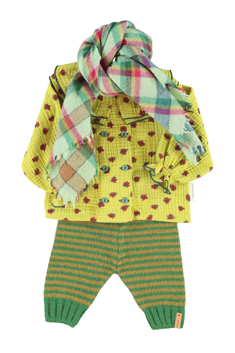 Baby Blouse with Double Collar Pistachio Green with Little Flowers