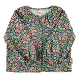 Blouse with Round Collar Green with Multicolor Flowers