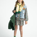 Blouse with Round Collar Green with Multicolor Flowers