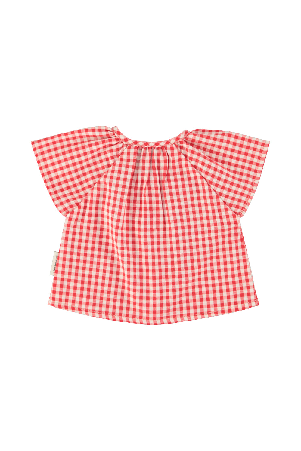 Baby blouse w/ butterfly sleeves | red & ecru checkered