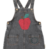 Short Dress with Straps Washed Black Denim with Apple Print