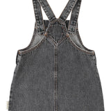 Short Dress with Straps Washed Black Denim with Apple Print