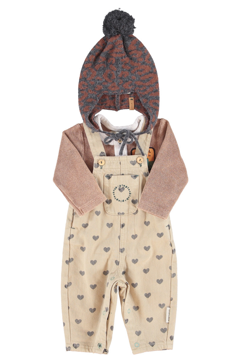 Baby Dungarees Beige with Black Hearts