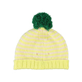 Knitted Hat with Pompon Lime & Ecru Stripes