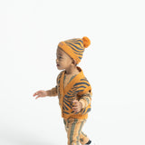 Knitted Hat with Pompon Orange with Zebra Print