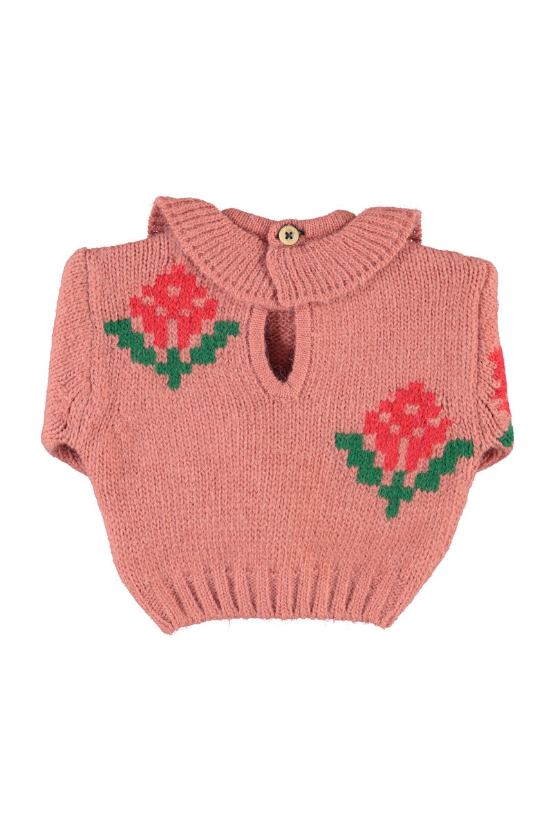 Baby Jacquard Sweater Old Pink with Flowers