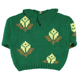 Jacquard Sweater Green with Flowers