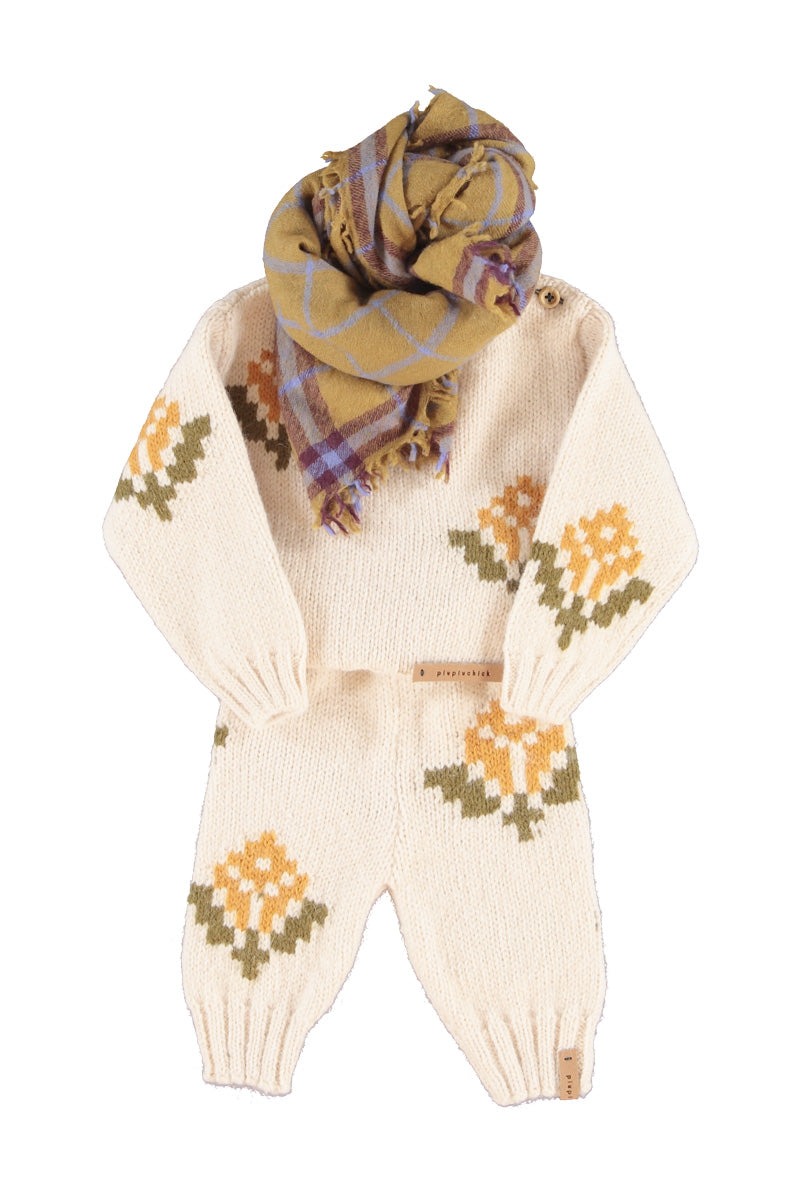 Baby Knitted Baby Leggings Ecru with Flowers