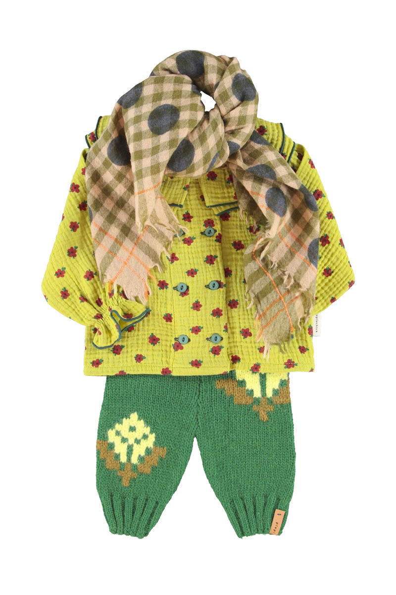 Baby Knitted Baby Leggings Green with Flowers
