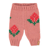 Baby Knitted Baby Leggings Old Pink with Flowers