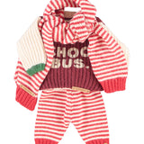 Baby Knitted Sweater Bordeaux & Ecru with "school Bus" Print
