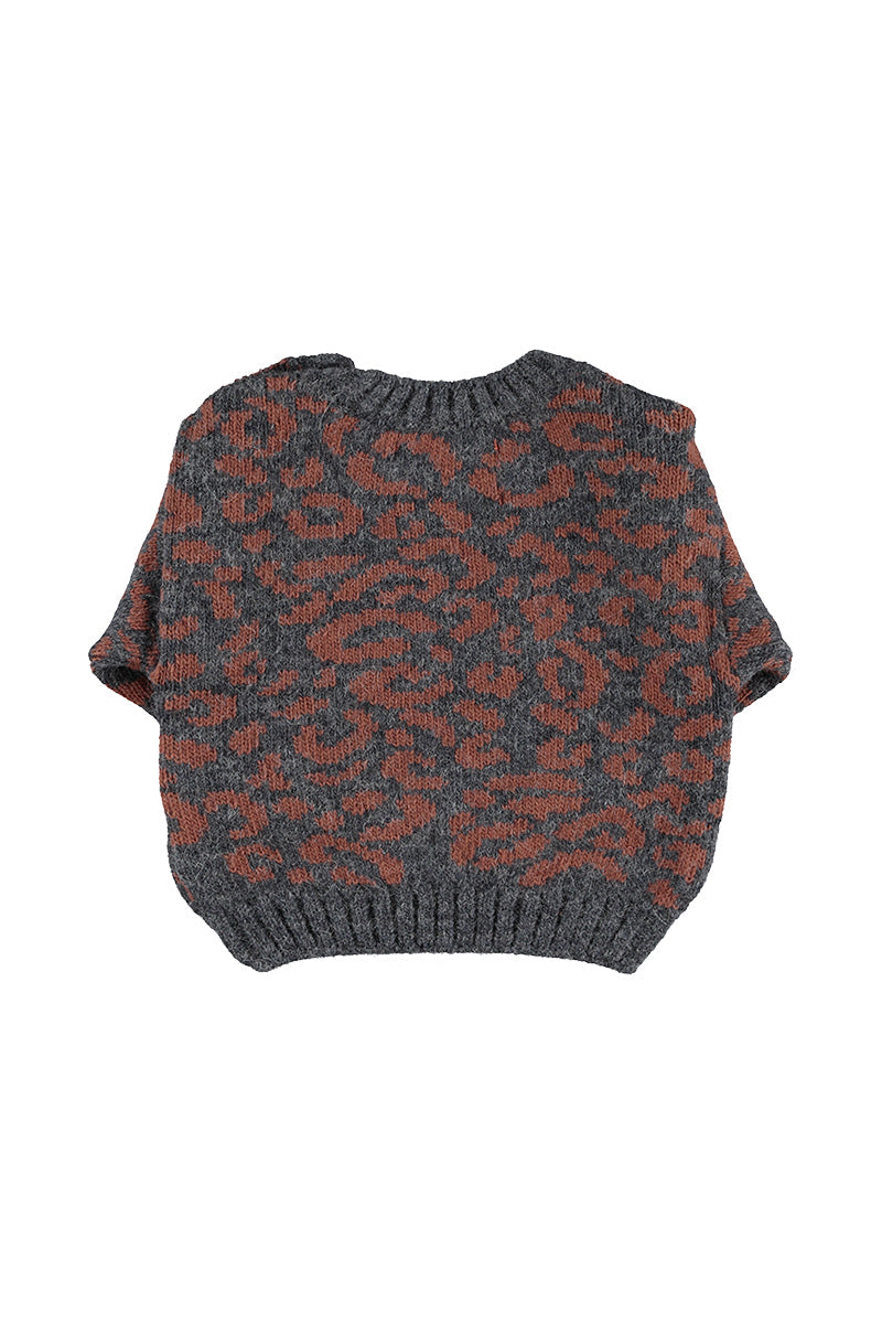Baby Knitted Sweater Dark Grey with Animal Print