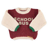 Knitted Sweater Bordeaux & Ecru with "school Bus" Print
