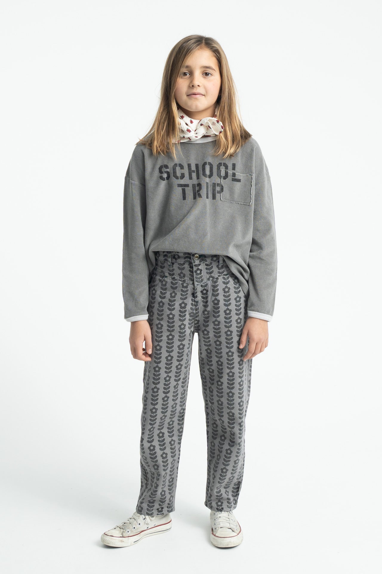 Trousers Grey with Black Flowers