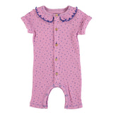 newborn short sleeve babygrow w/ collar | lavender w/ blue little stars
