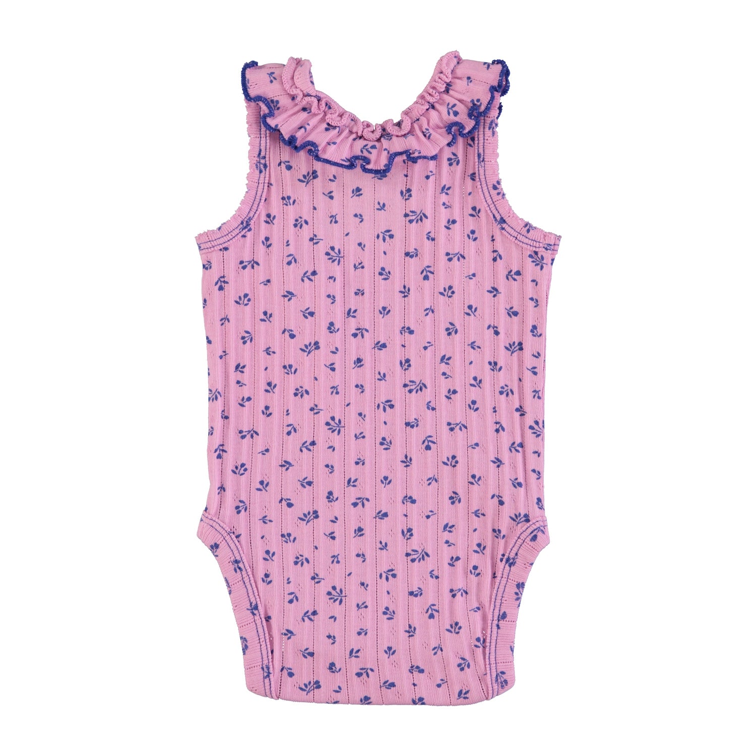 newborn sleeveless body w/ collar| lavender w/ blue little flowers