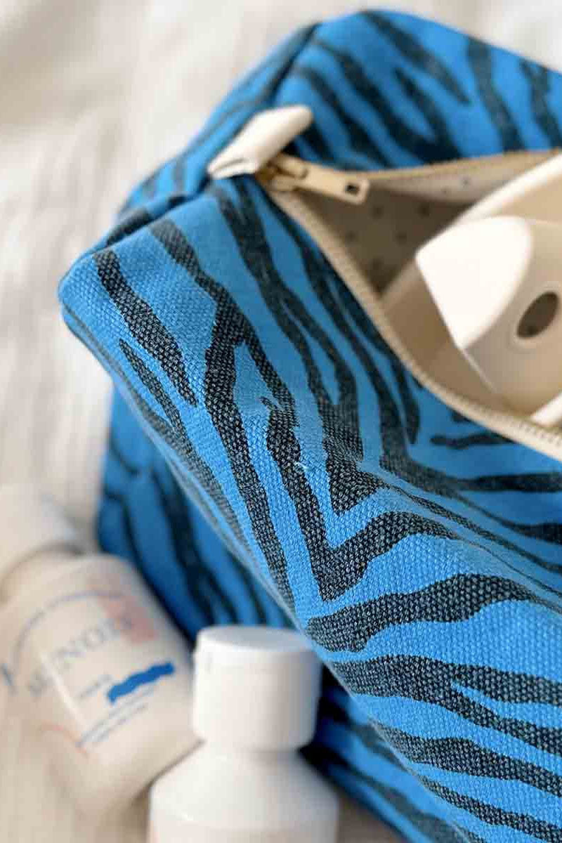 Toilet Bag | Zebra Print & Blue