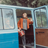 Padded Jacket Camel with "school Trip" Print