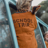 Padded Jacket Camel with "school Trip" Print