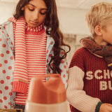 Knitted Scarf Ecru & Red Stripes
