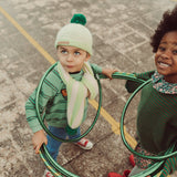 Knitted Pompom Scarf Lime & Ecru Stripes