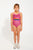 swimsuit w/ ruffles | aubergine w/ multicolor wave print