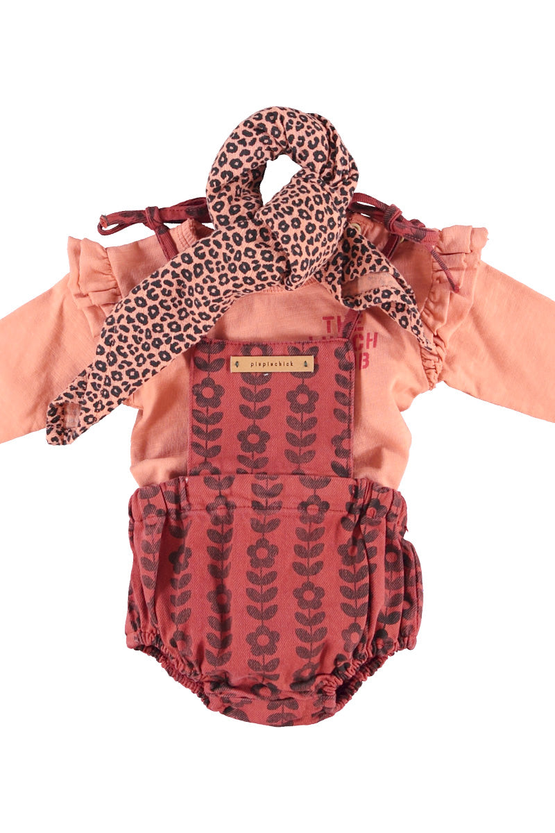 Baby Playsuit Bordeaux with Black Flowers