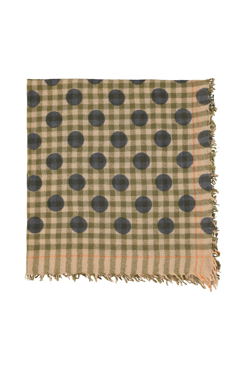 Scarf Green Checkered with Polka Dots