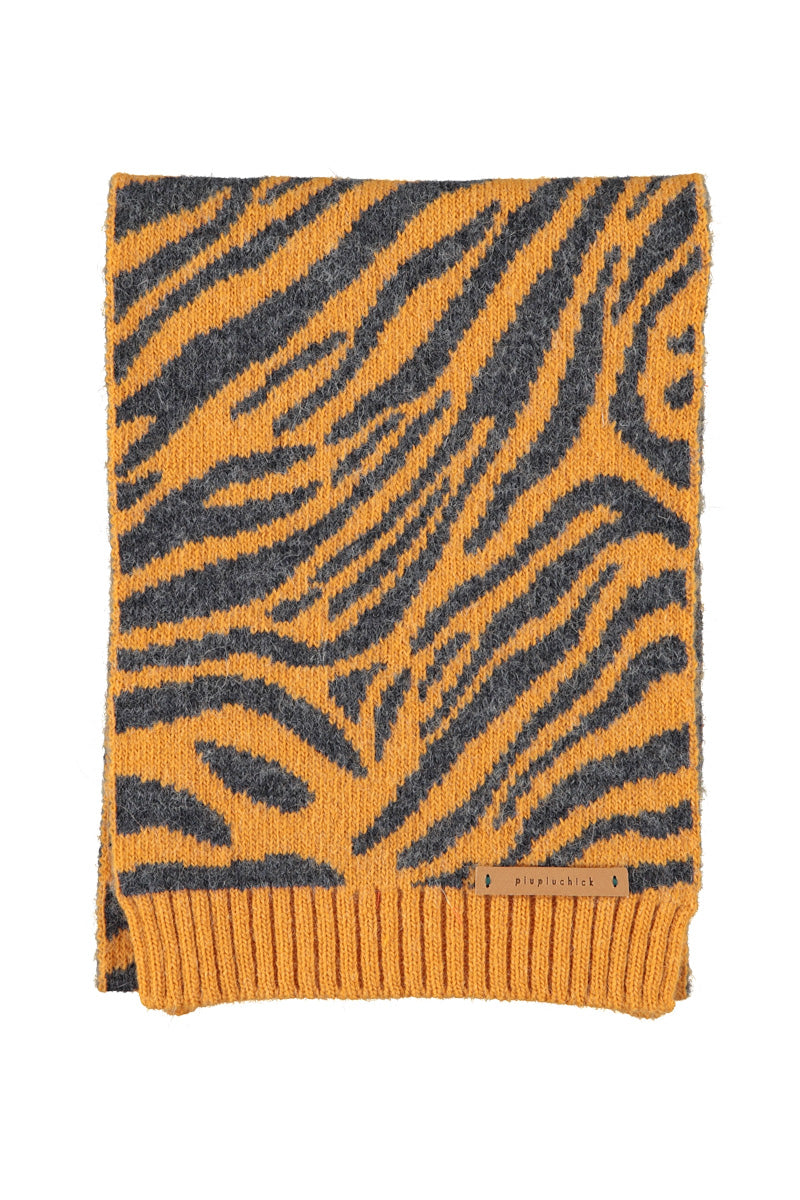 Knitted Scarf Orange with Zebra Print