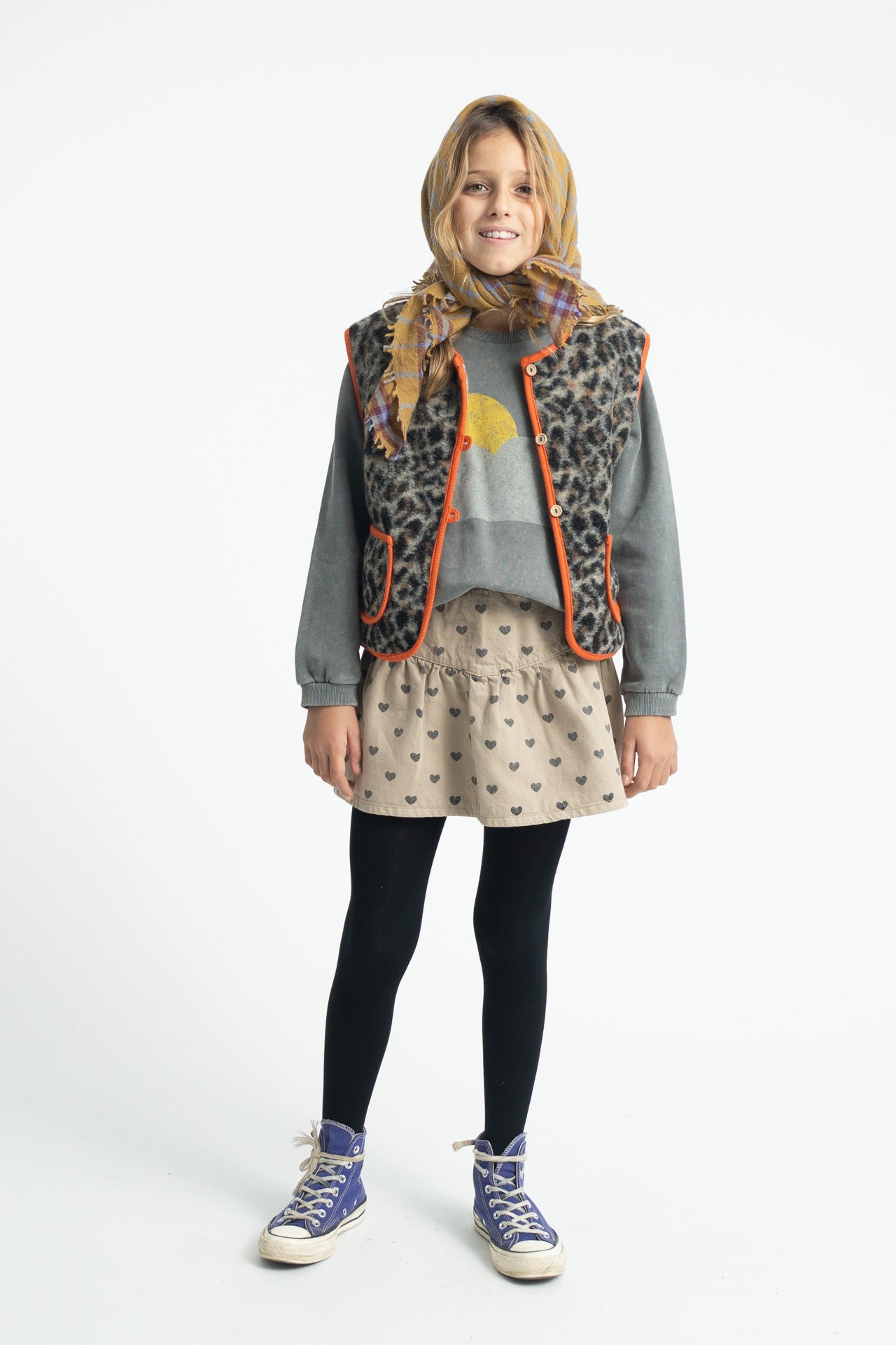 Short Skirt Beige with Black Hearts