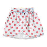 Short Skirt Light Blue Denim with Red Dots