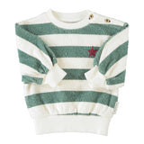 Baby Sweatshirt Ecru & Green Stripes with "piupiuchick" Print