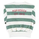 Baby Sweatshirt Ecru & Green Stripes with "piupiuchick" Print