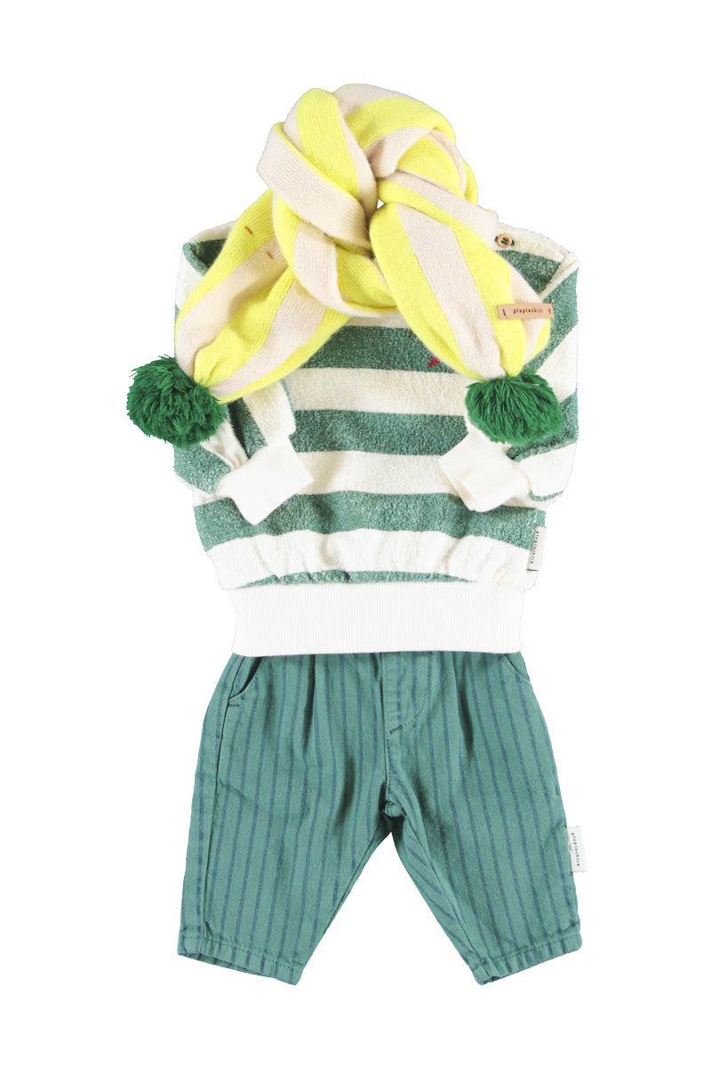 Baby Sweatshirt Ecru & Green Stripes with "piupiuchick" Print