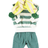 Baby Sweatshirt Ecru & Green Stripes with "piupiuchick" Print