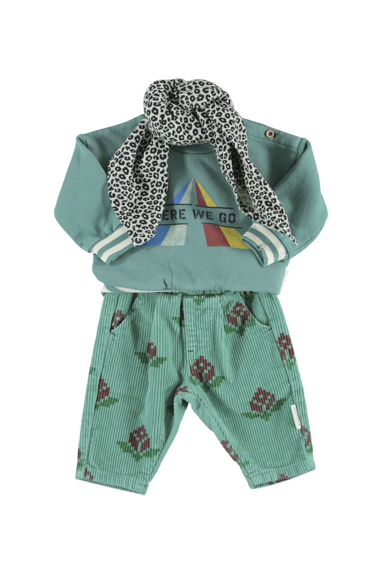 Baby Sweatshirt Green with "here We Go" Print