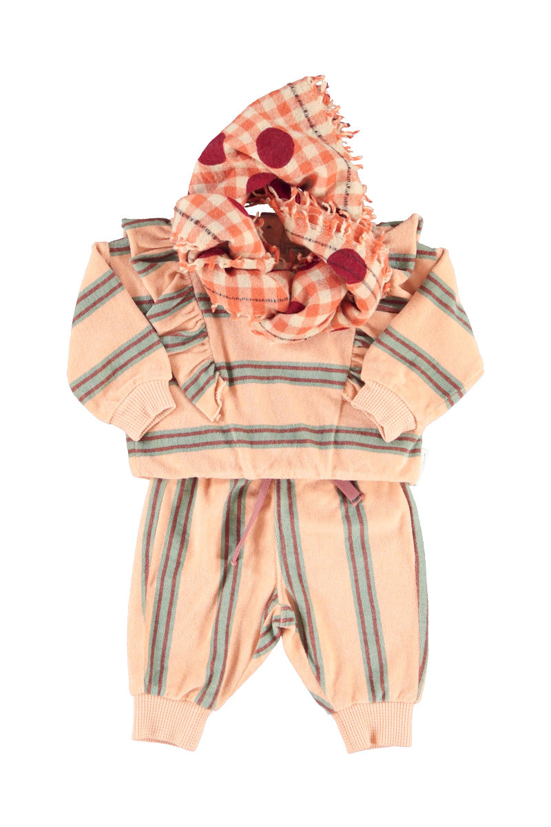 Baby Terry Cotton Sweatshirt Light Pink with Double Stripes