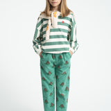 Sweatshirt Ecru & Green Stripes with "piupiuchick" Print