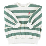 Sweatshirt Ecru & Green Stripes with "piupiuchick" Print