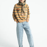 Terry Cotton Sweatshirt Sand with Double Stripes