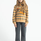 Terry Cotton Sweatshirt Sand with Double Stripes