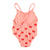 baby swimsuit w/ crossed straps |  pink w/ red bows