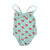 baby swimsuit w/ ruffles | blue w/ red bows