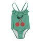 swimsuit w/ ruffles | green w/ cherry print