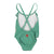 baby swimsuit w/ ruffles | green w/ cherry print