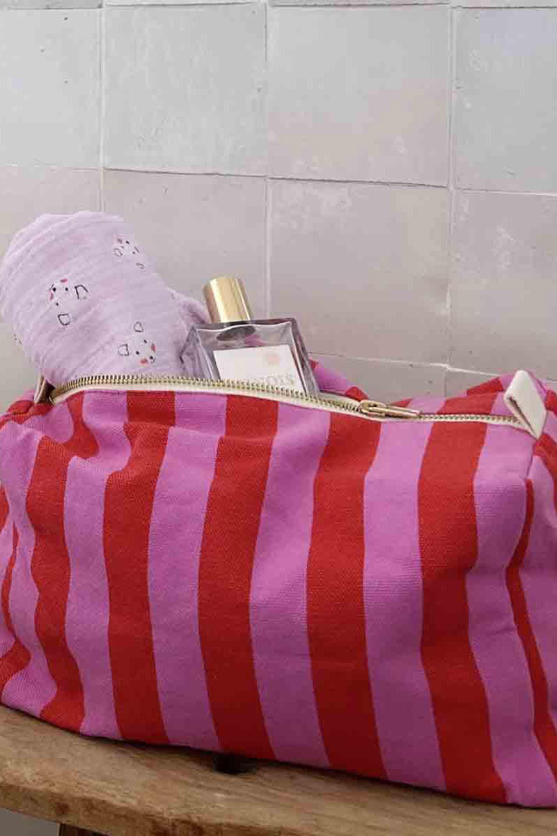 Toilet Bag | Pink & Tomato Stripes